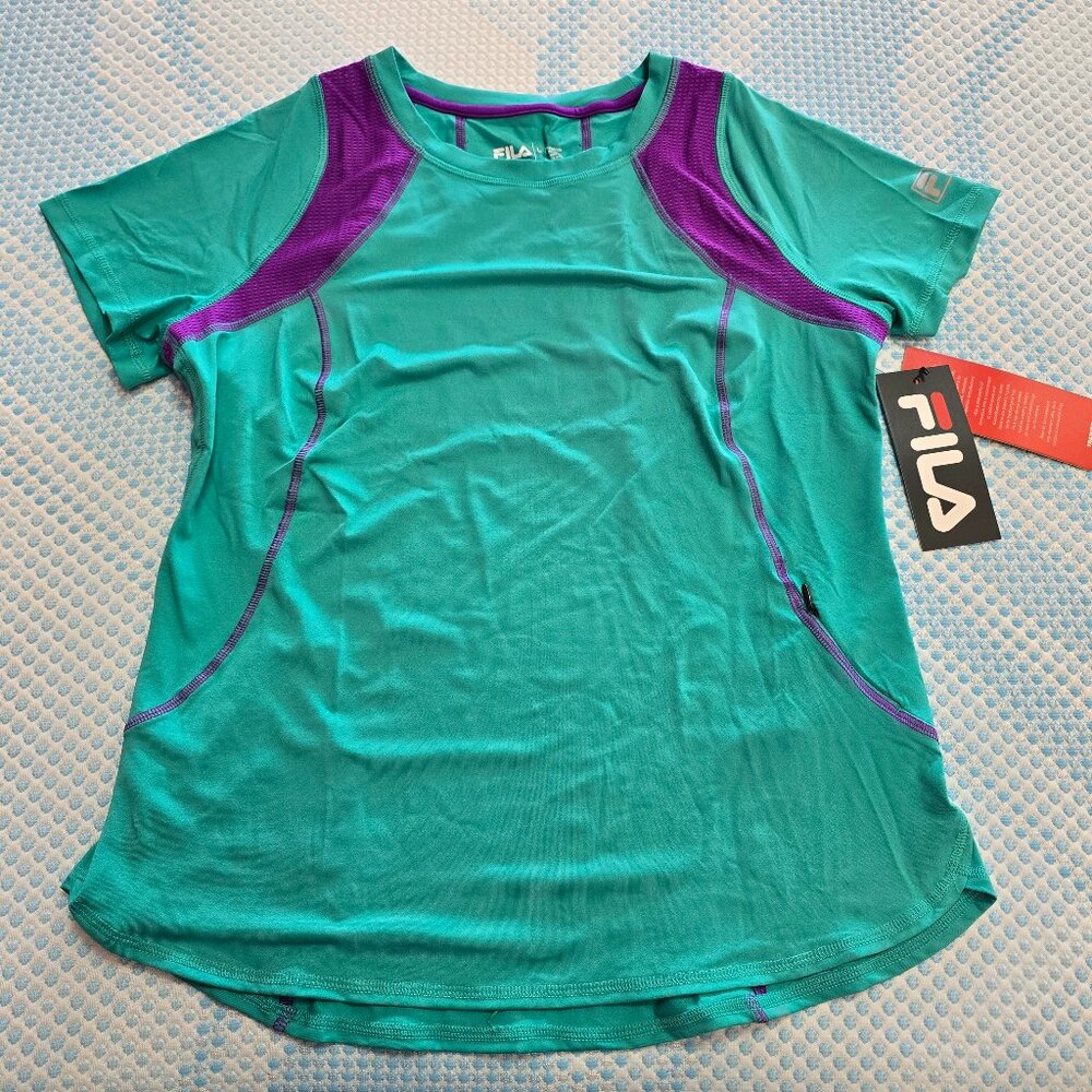 FILA Training Women's Teal and Purple Athletic Short Sleeve Top Size Large
